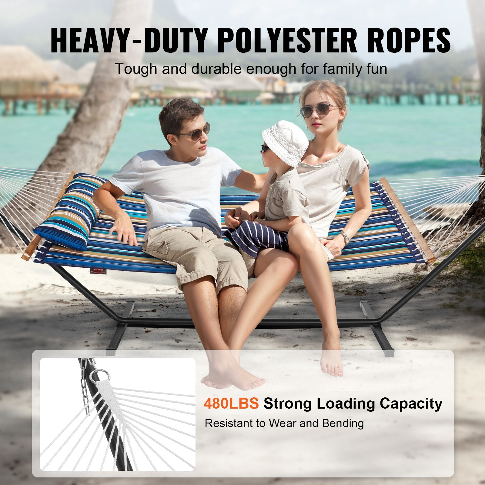 Tents: VEVOR Double Quilted Fabric Hammock Two Person Hammock with Stand 480lb Capacity