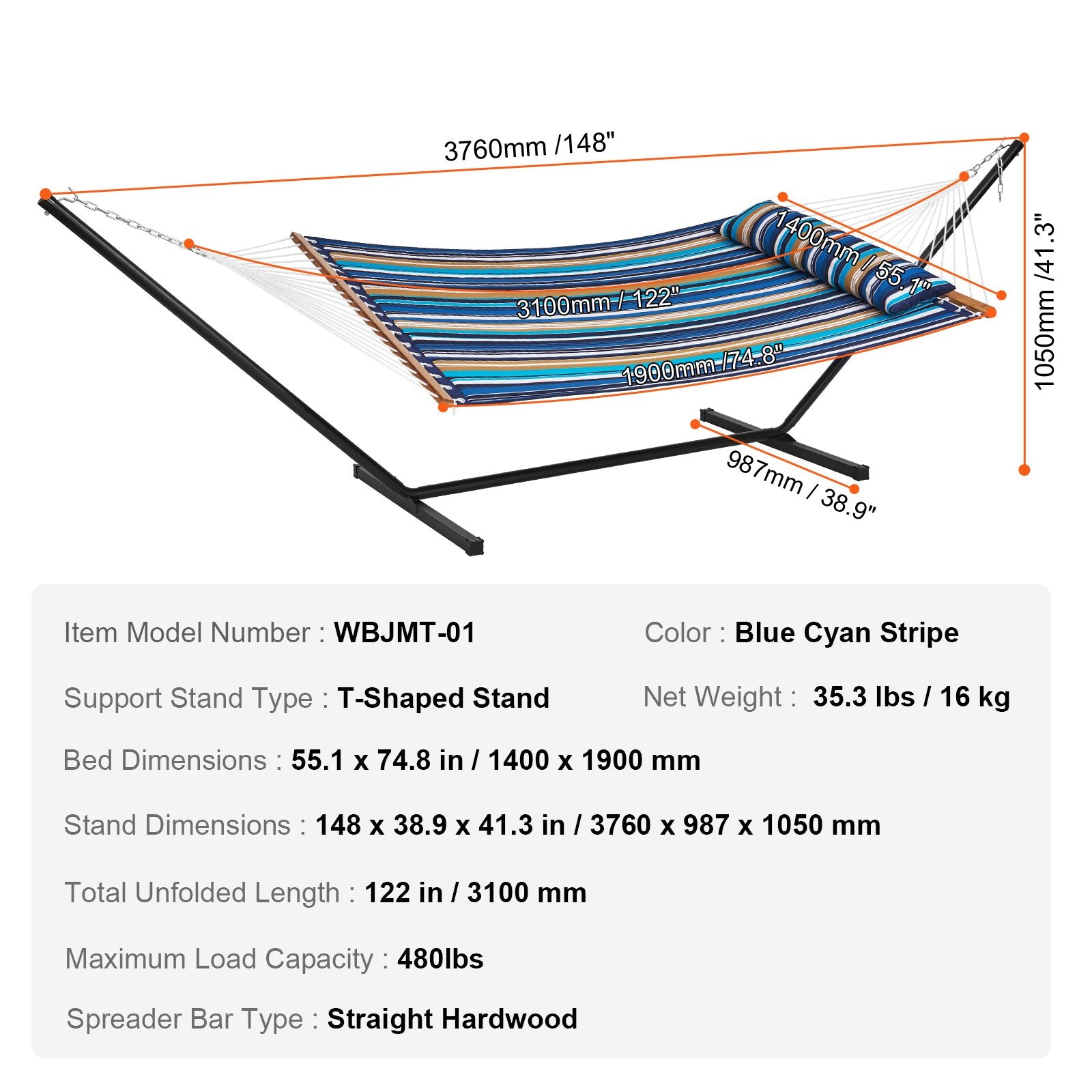 Tents: VEVOR Double Quilted Fabric Hammock Two Person Hammock with Stand 480lb Capacity