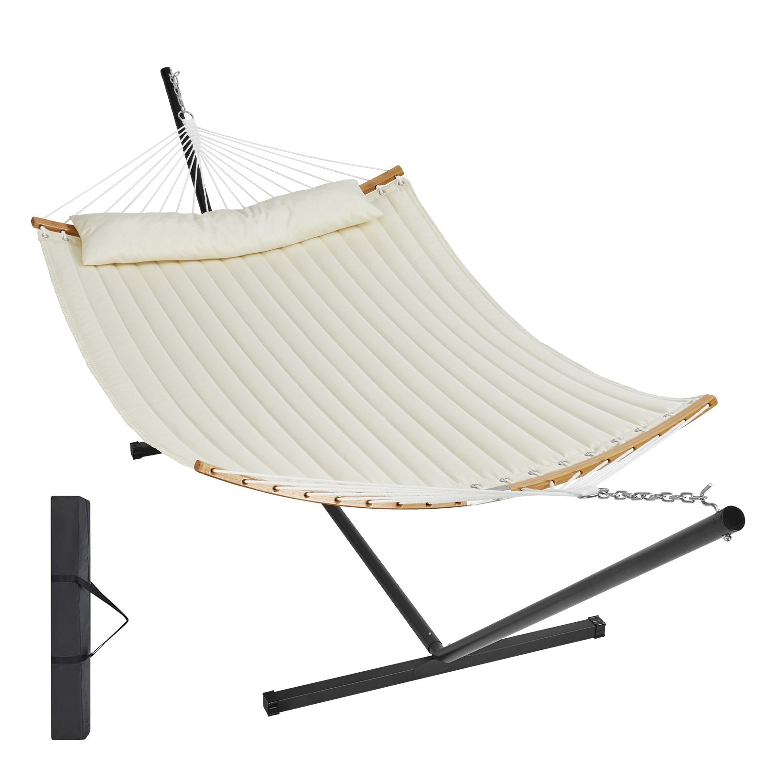 Tents: VEVOR Two Person Hammock with Stand Included, Double Hammock with Curved Spreader Bar and Detachable Pillow and Portable Carrying Bag, Perfect for Outdoor Freestanding Hammock, 480lb Capacity
