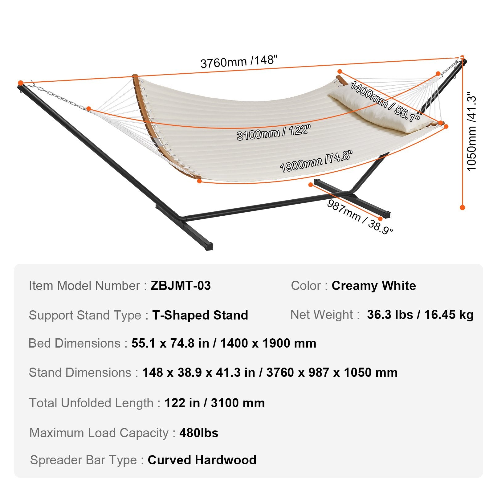 Tents: VEVOR Two Person Hammock with Stand Included, Double Hammock with Curved Spreader Bar and Detachable Pillow and Portable Carrying Bag, Perfect for Outdoor Freestanding Hammock, 480lb Capacity