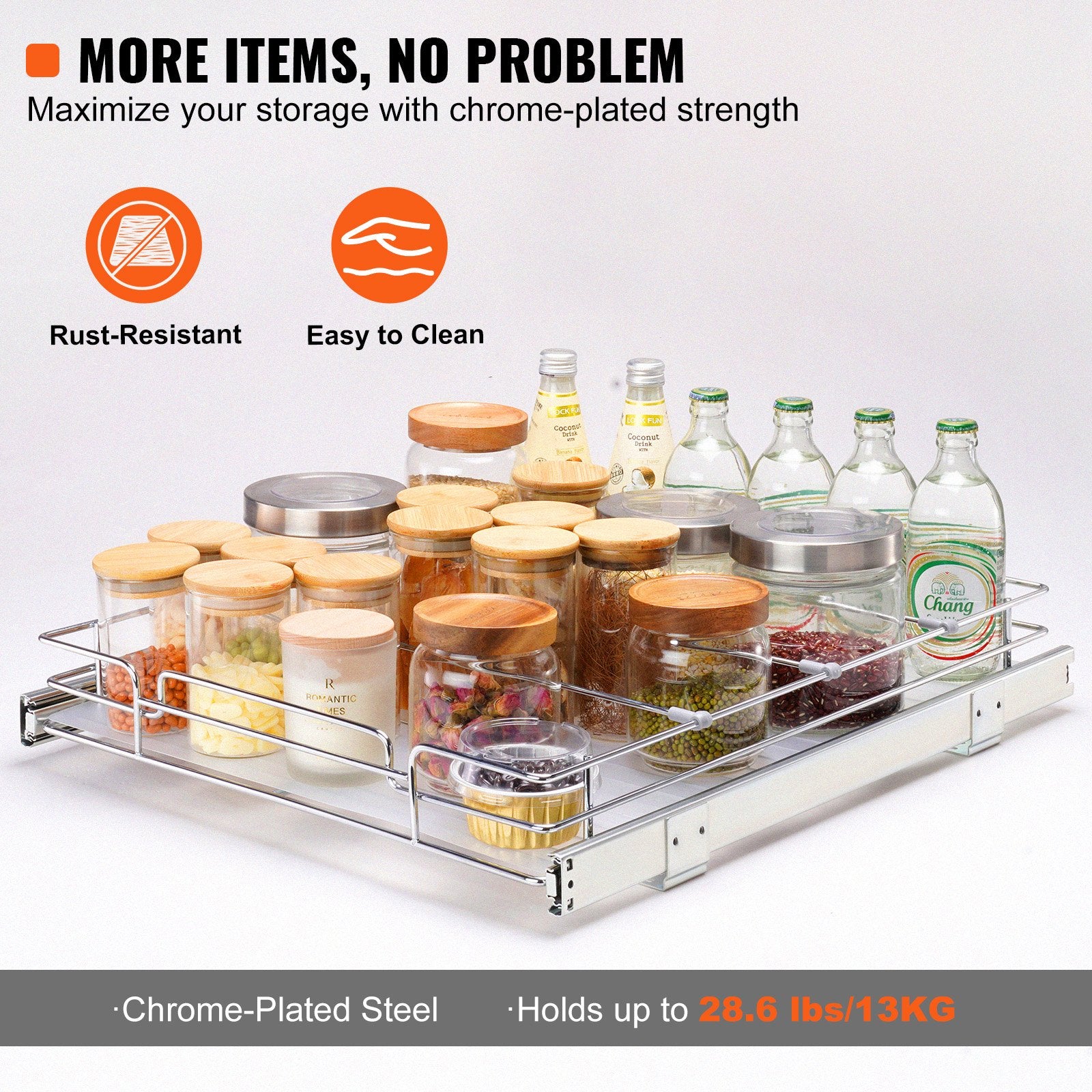 Makeup Organisation & Storage: VEVOR 34x53 cm Pull Out Cabinet Organizer, Heavy Duty Slide Out Pantry Shelves, Chrome-Plated Steel Roll Out Drawers, Sliding Drawer Storage for Home, Inside Kitchen Cabinet, Bathroom, Under Sink