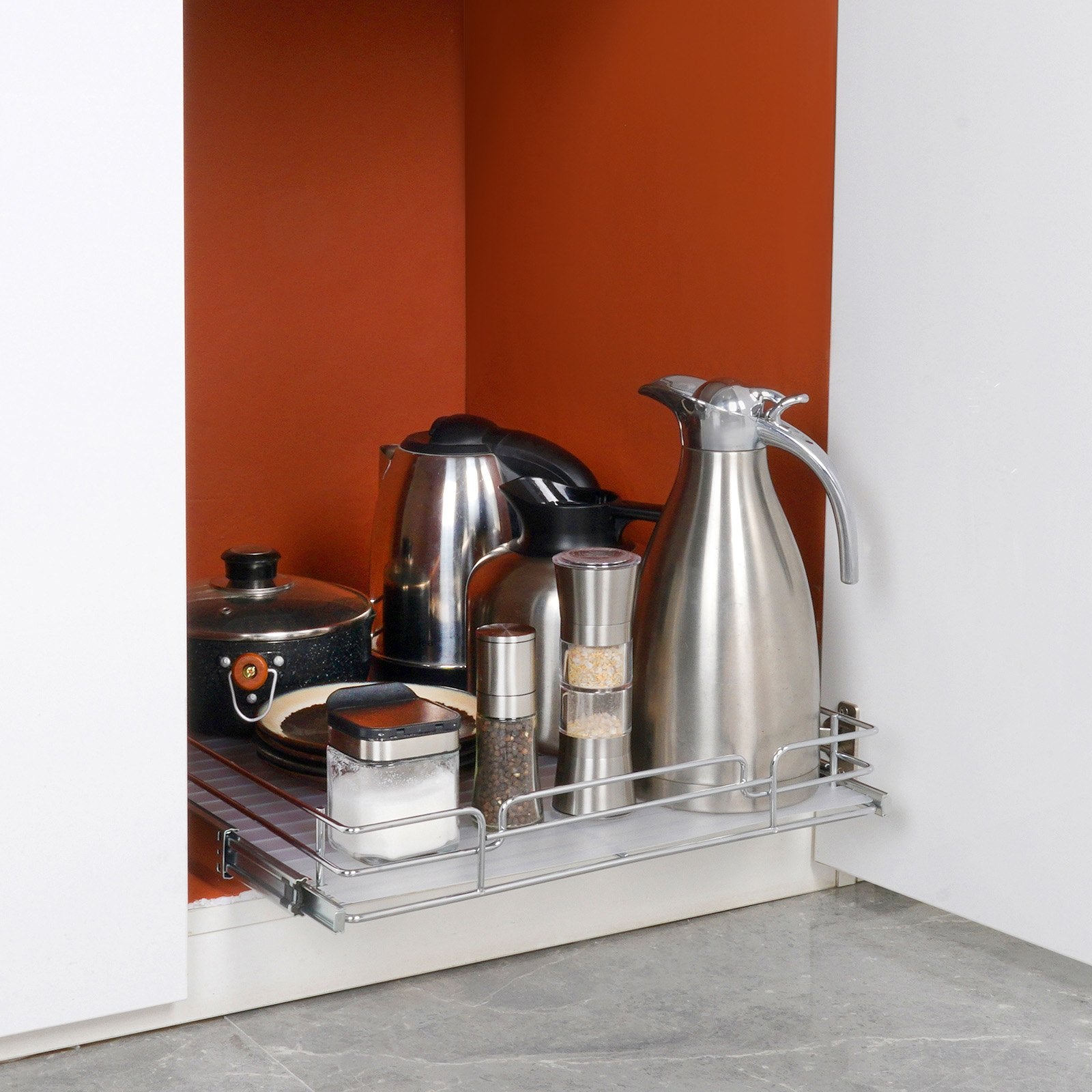 Desk Accessories: VEVOR 18.5"Wx21"Dx3.5"H Pull Out Cabinet Organizer, Heavy Duty Slide Out Pantry Shelves, Steel Roll Out Drawers, Sliding Drawer Storage for Home Under Sink, 20"Wx22"Dx7"H Install Size for Cabinet