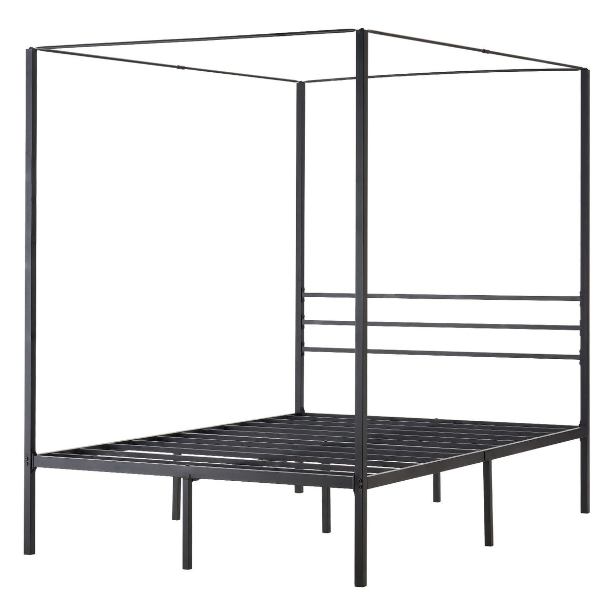 Full Size Canopy Bed Frame, Metal Canopy Bed with Four Posters Design, Heavy Duty Steel Slats Support, Underbed Storage Space, No Box Spring Needed, Easy Assembly, Black