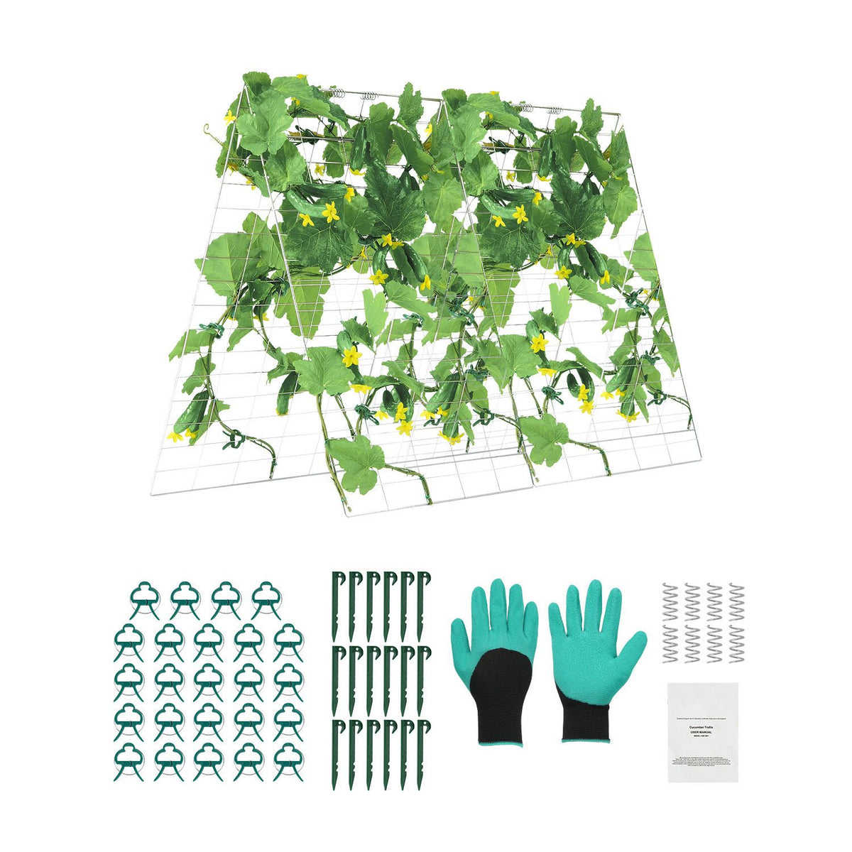 Cucumber Trellis for Climbing Plants, 35" x 55" Foldable Cucumber Trellis Set with Plant Clips, Metal Garden Trellis for Raised Bed, Outdoor Plant Grow Support for Tomato, Squash, Vegetable
