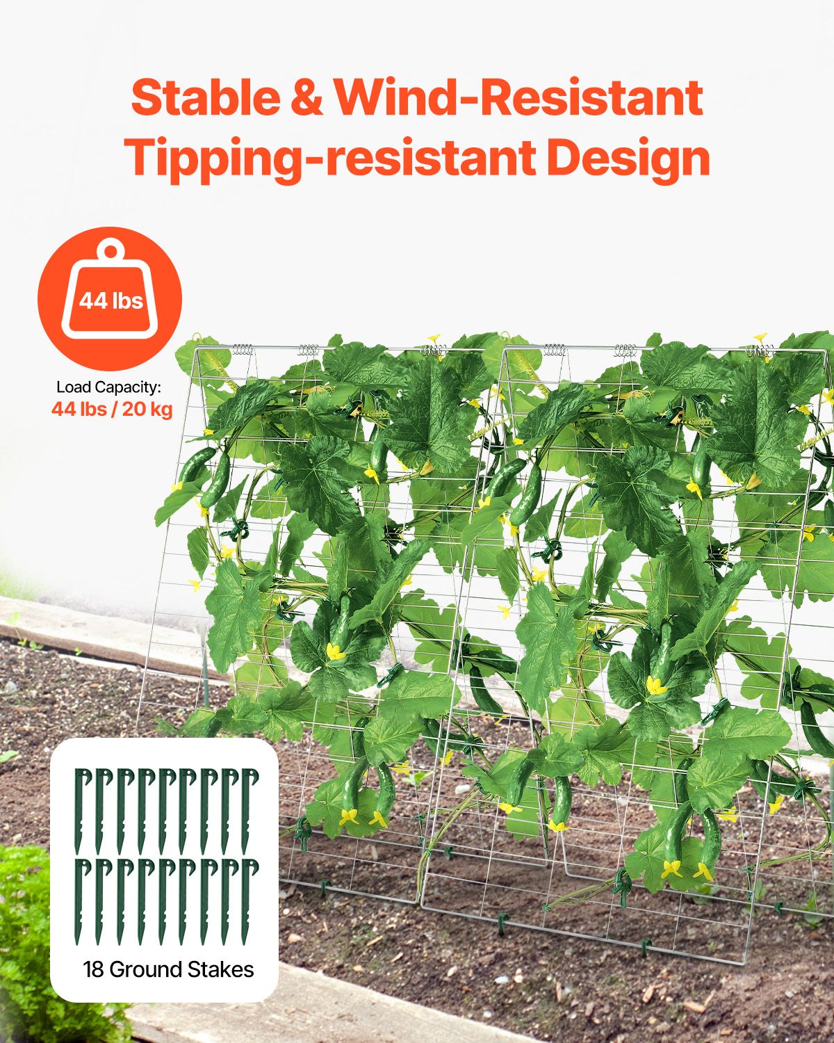 Cucumber Trellis for Climbing Plants, 35" x 55" Foldable Cucumber Trellis Set with Plant Clips, Metal Garden Trellis for Raised Bed, Outdoor Plant Grow Support for Tomato, Squash, Vegetable