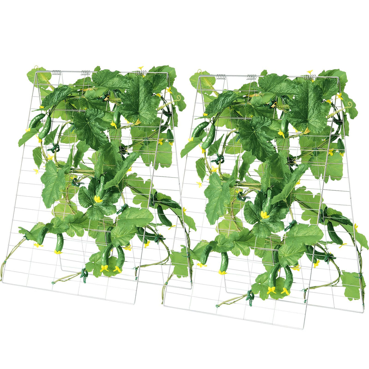 Cucumber Trellis for Climbing Plants, 35" x 55" Foldable Cucumber Trellis Set with Plant Clips, Metal Garden Trellis for Raised Bed, Outdoor Plant Grow Support for Tomato, Squash, Vegetable