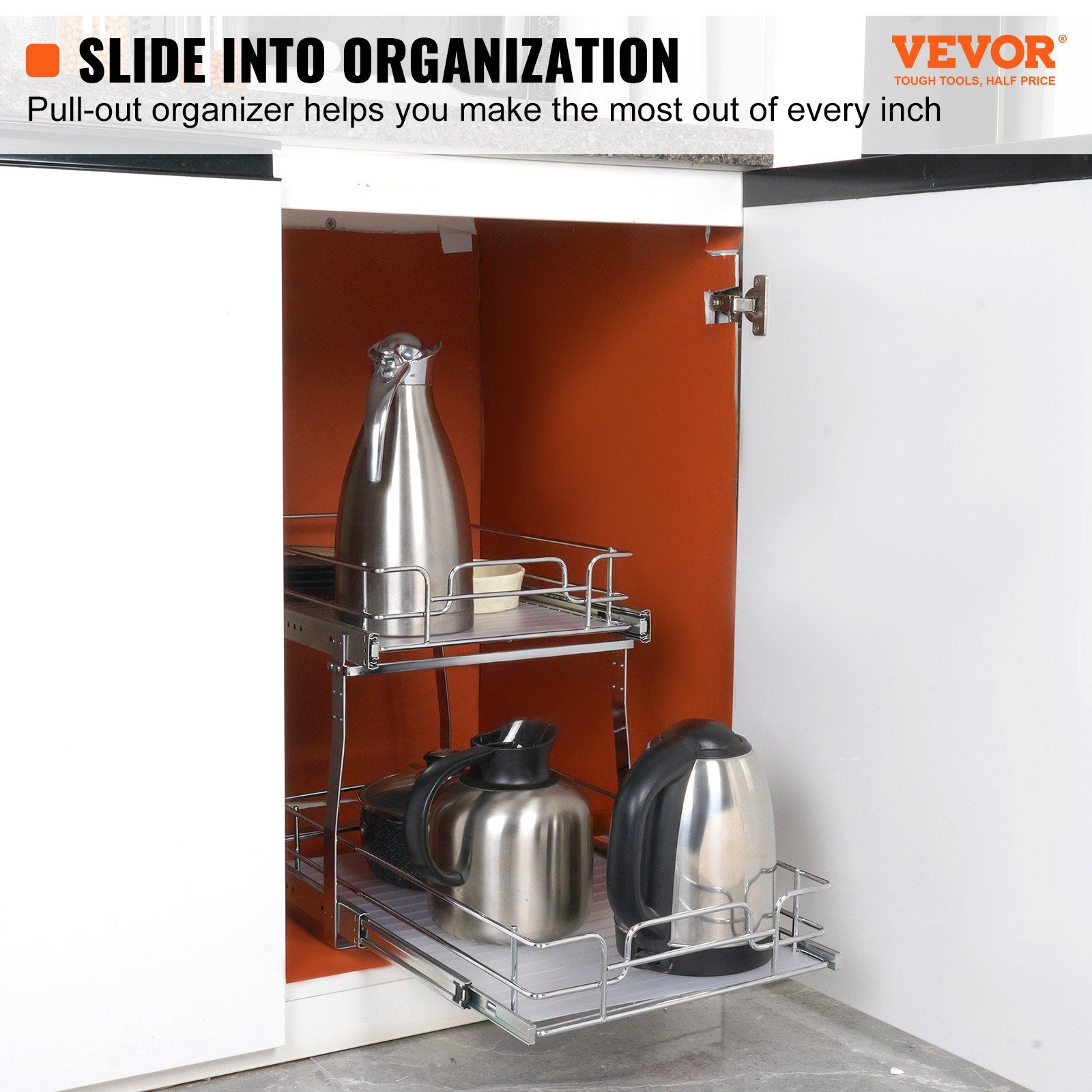 Kitchen & Bathroom DIY: VEVOR 2-Tier Wire Pull Out Cabinet Under Sink Organizer 14x21 Inch Drawer Basket