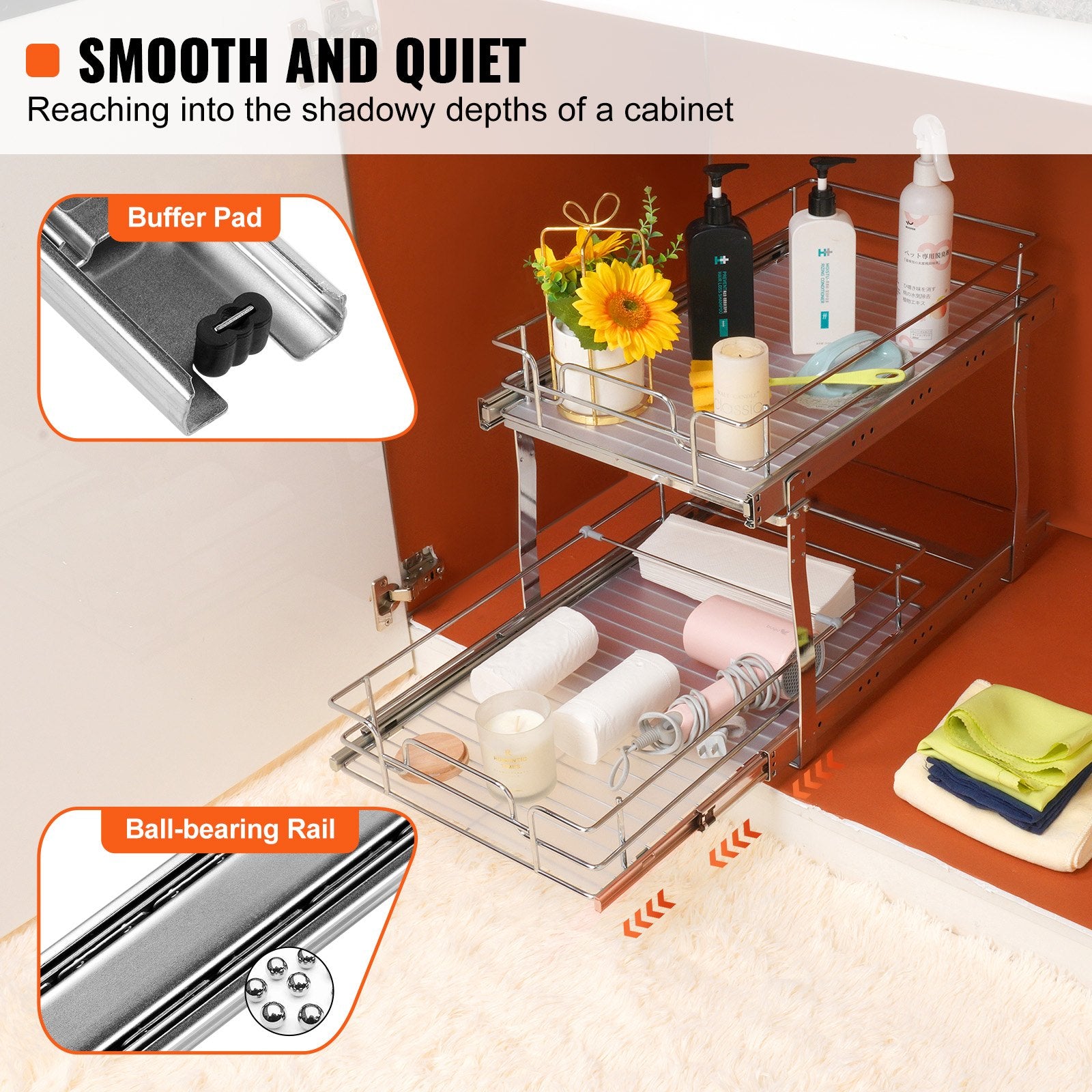 Kitchen & Bathroom DIY: VEVOR 2-Tier Wire Pull Out Cabinet Under Sink Organizer 14x21 Inch Drawer Basket