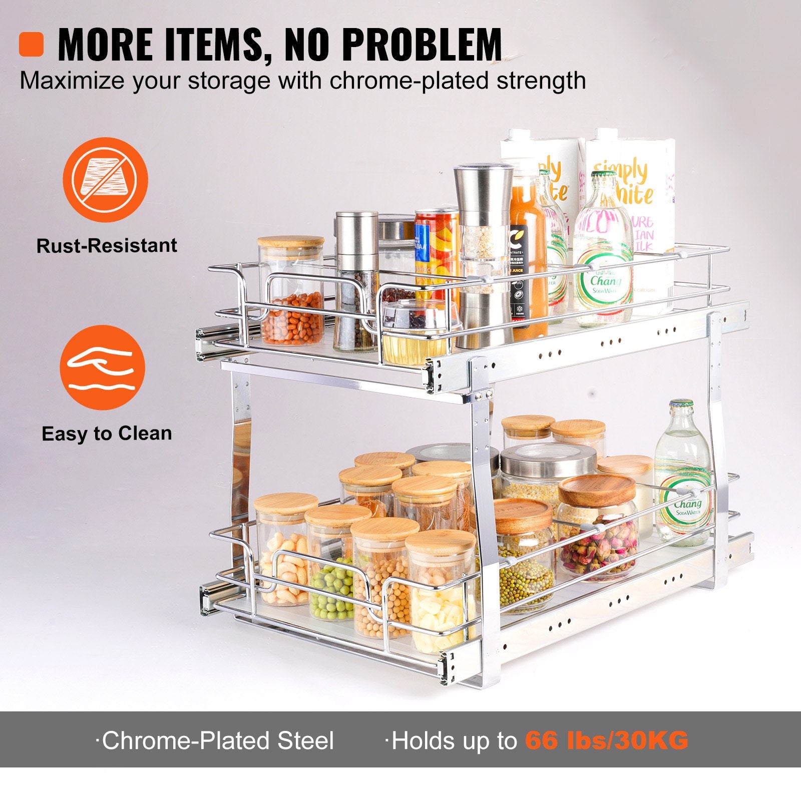 Kitchen & Bathroom DIY: VEVOR 2-Tier Wire Pull Out Cabinet Under Sink Organizer 14x21 Inch Drawer Basket