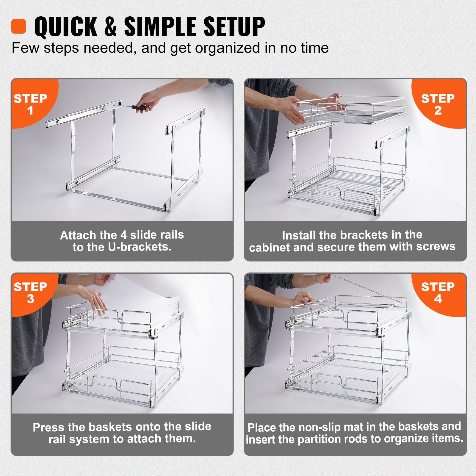 Kitchen & Bathroom DIY: VEVOR 2-Tier Wire Pull Out Cabinet Under Sink Organizer 14x21 Inch Drawer Basket