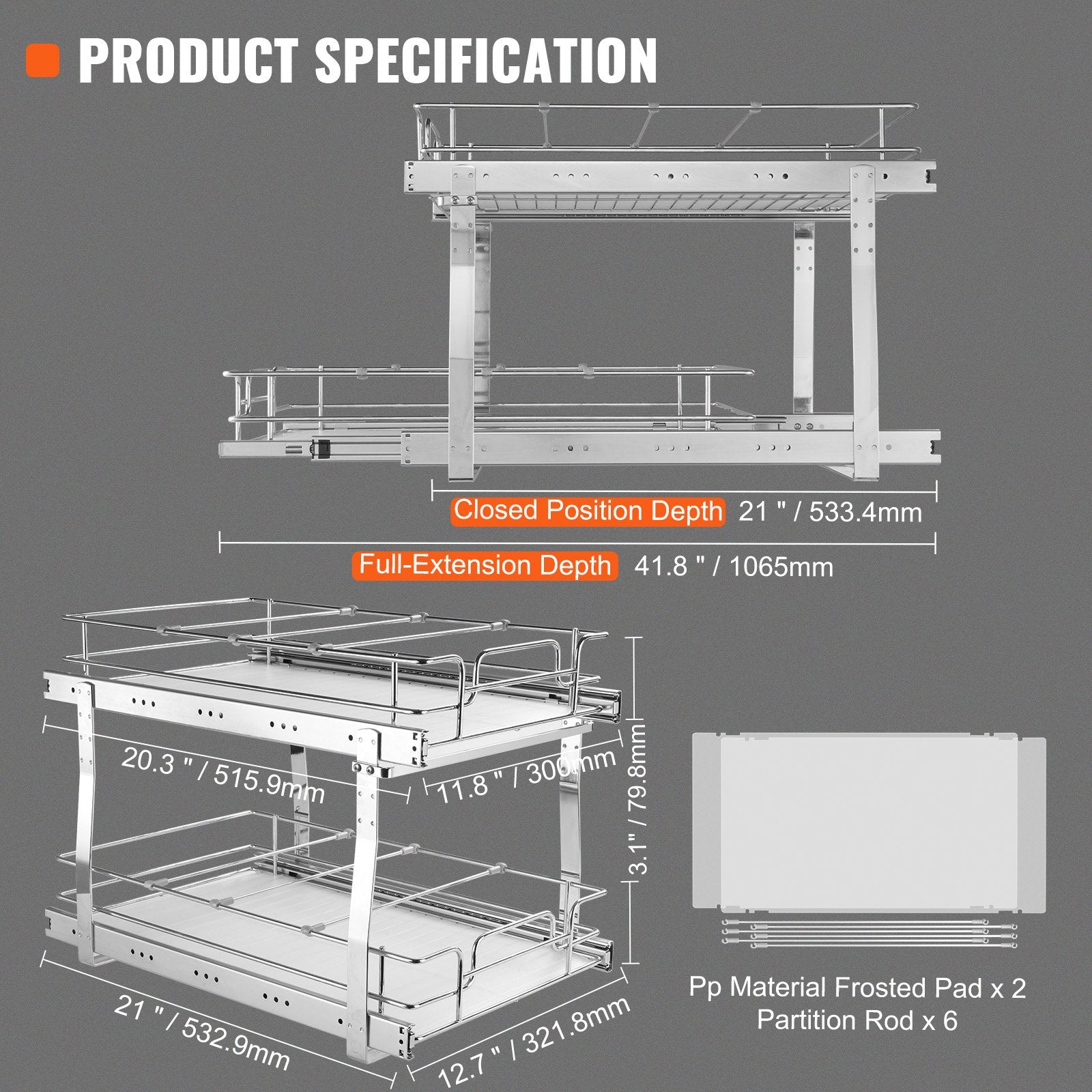 Kitchen & Bathroom DIY: VEVOR 2-Tier Wire Pull Out Cabinet Under Sink Organizer 14x21 Inch Drawer Basket