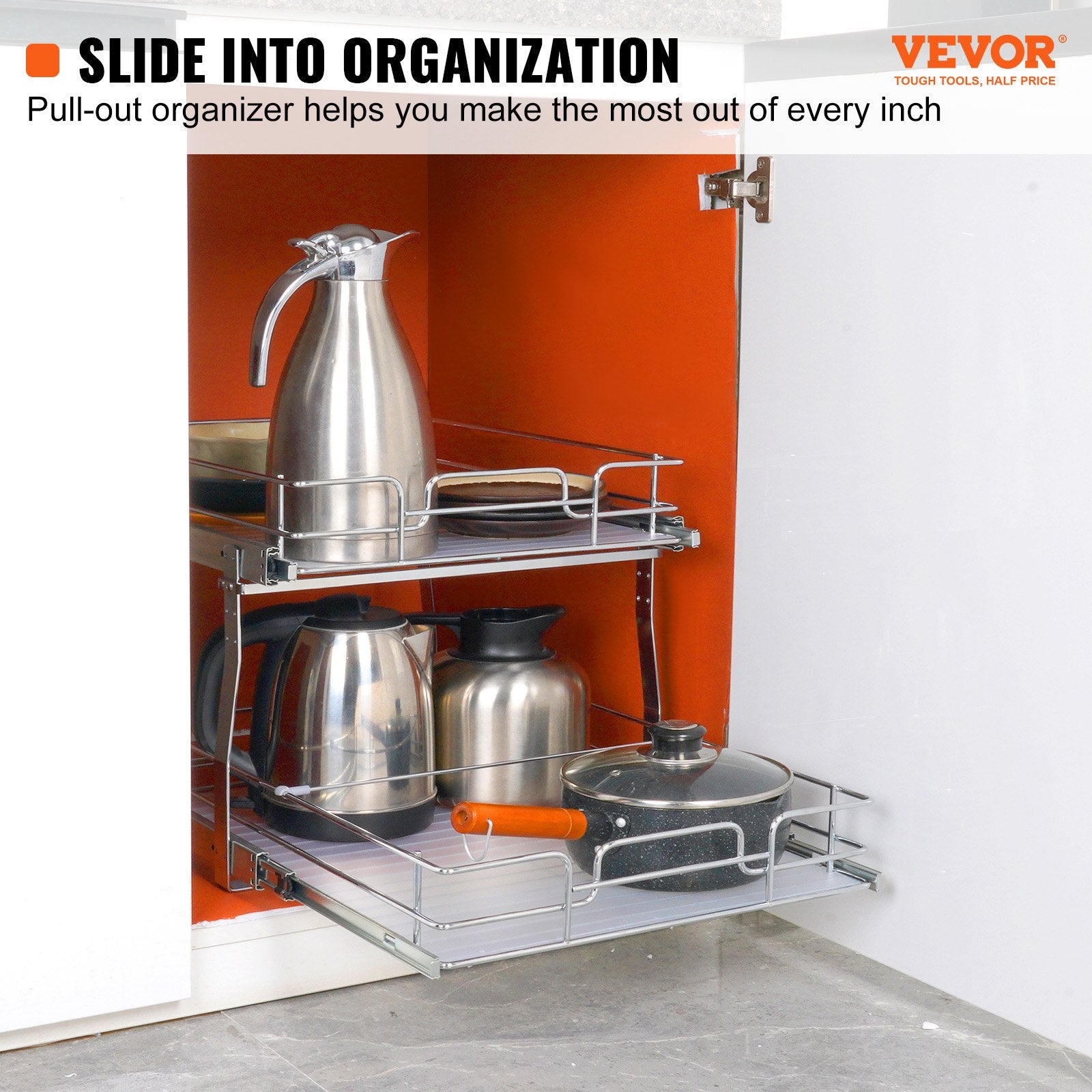 Clothing & Wardrobe Storage: VEVOR 2 Tier 20"Wx21"Dx15"H Pull Out Cabinet Organizer, Heavy Duty Slide Out Pantry Shelves, Steel Roll Out Drawers, Sliding Drawer Storage for Home, 21.5"Wx22"Dx18"H Install Size for Cabinet