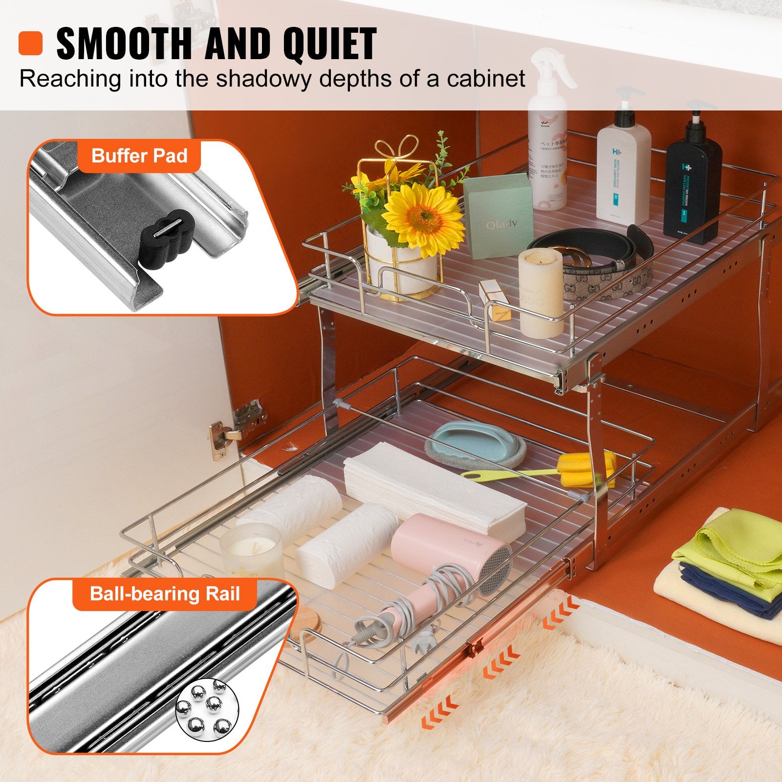 Clothing & Wardrobe Storage: VEVOR 2 Tier 20"Wx21"Dx15"H Pull Out Cabinet Organizer, Heavy Duty Slide Out Pantry Shelves, Steel Roll Out Drawers, Sliding Drawer Storage for Home, 21.5"Wx22"Dx18"H Install Size for Cabinet