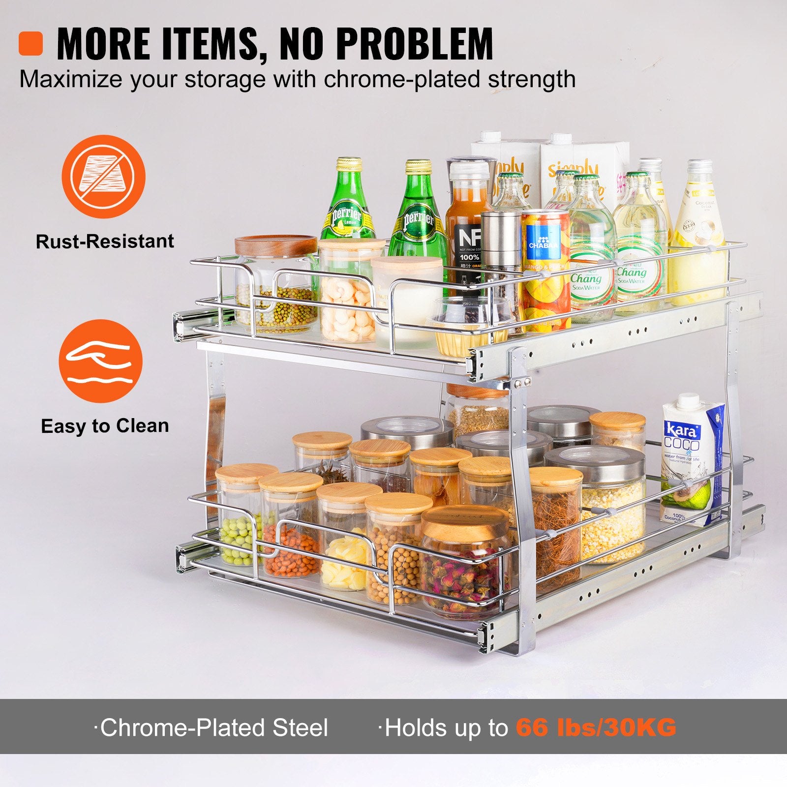 Clothing & Wardrobe Storage: VEVOR 2 Tier 20"Wx21"Dx15"H Pull Out Cabinet Organizer, Heavy Duty Slide Out Pantry Shelves, Steel Roll Out Drawers, Sliding Drawer Storage for Home, 21.5"Wx22"Dx18"H Install Size for Cabinet