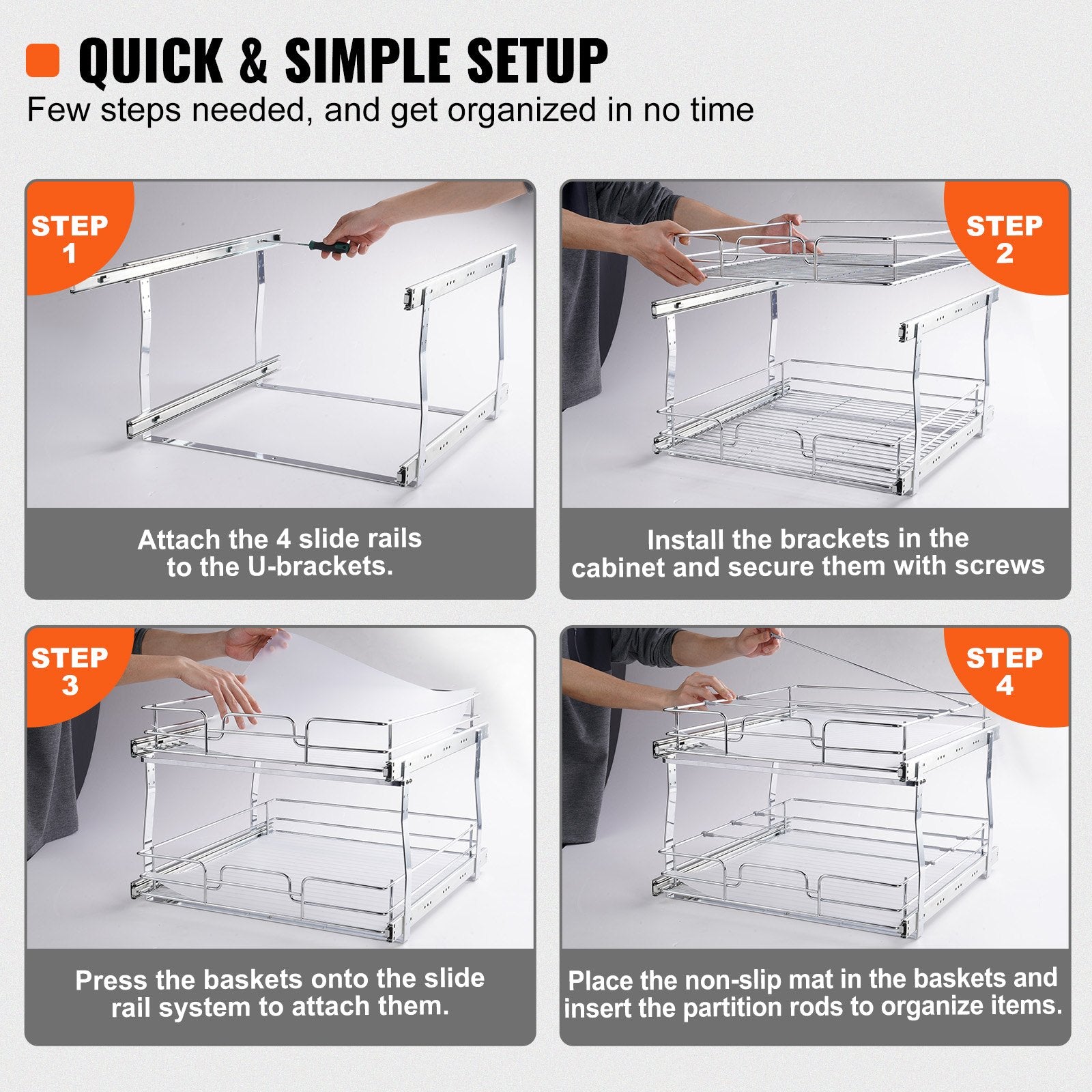 Clothing & Wardrobe Storage: VEVOR 2 Tier 20"Wx21"Dx15"H Pull Out Cabinet Organizer, Heavy Duty Slide Out Pantry Shelves, Steel Roll Out Drawers, Sliding Drawer Storage for Home, 21.5"Wx22"Dx18"H Install Size for Cabinet