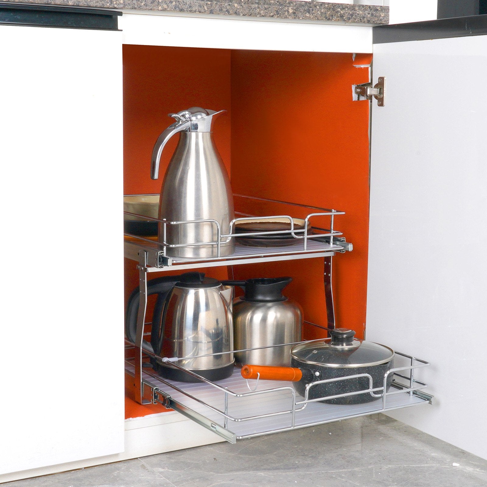Clothing & Wardrobe Storage: VEVOR 2 Tier 20"Wx21"Dx15"H Pull Out Cabinet Organizer, Heavy Duty Slide Out Pantry Shelves, Steel Roll Out Drawers, Sliding Drawer Storage for Home, 21.5"Wx22"Dx18"H Install Size for Cabinet
