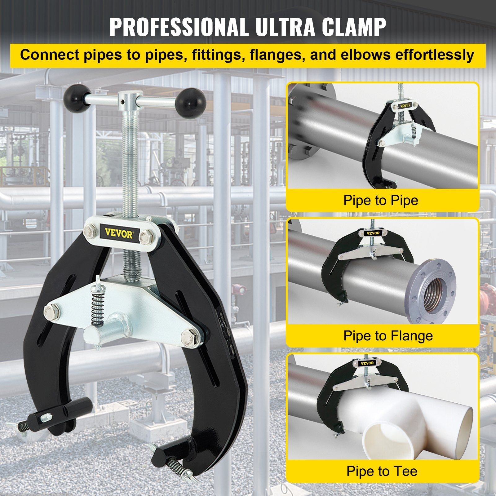 Camping Appliances: VEVOR Pipe Clamp, 2 to 6 in, High Strength Ultra Clamp with Quick Acting Screws, Steel Pipe Alignment Tool with Lightweight Design, Black