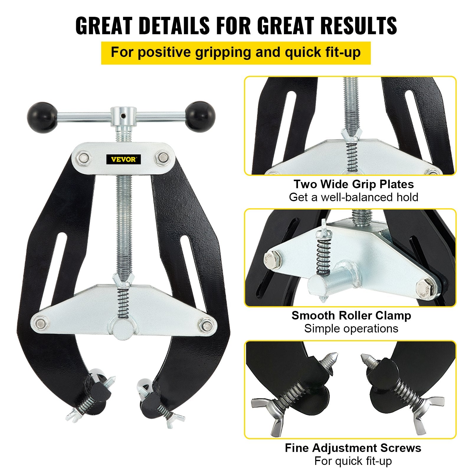 Camping Appliances: VEVOR Pipe Clamp, 2 to 6 in, High Strength Ultra Clamp with Quick Acting Screws, Steel Pipe Alignment Tool with Lightweight Design, Black