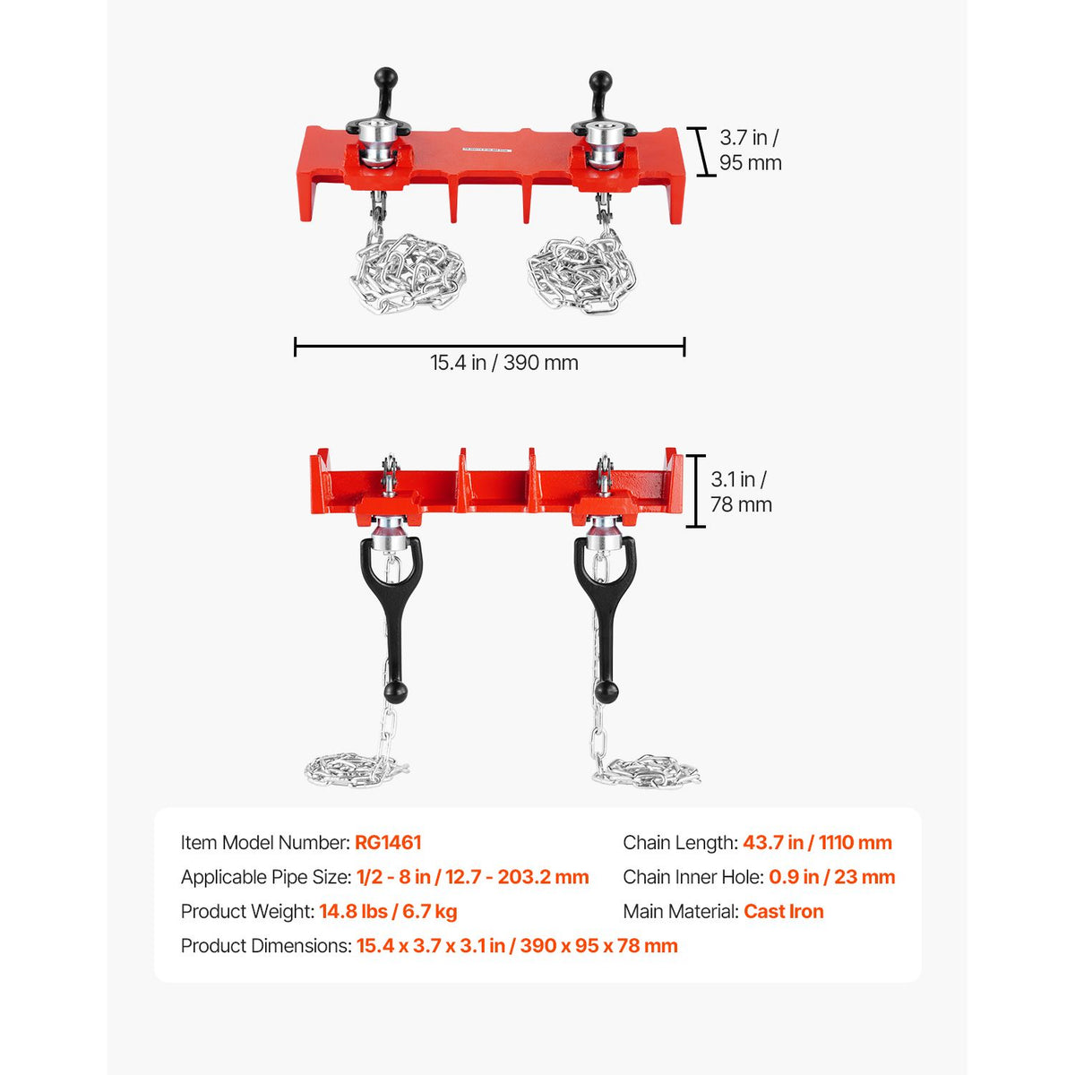 Pipe Welding Vise, 1/2 to 8-inch Pipe Welding Clamp with Dual Chains & Crank Handles, Heavy-Duty Cast Iron Welding Vise for a Variety of Pipes