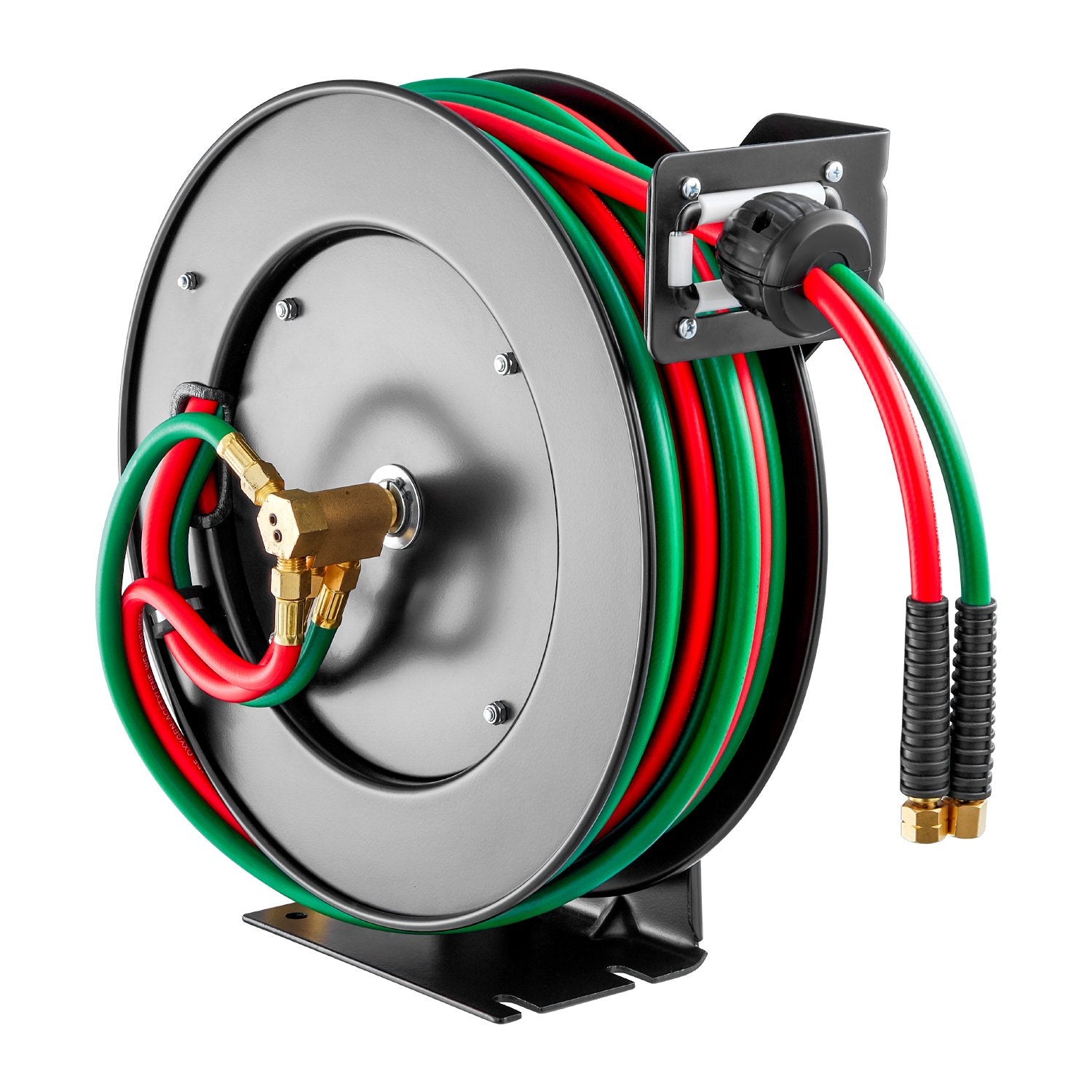 Retractable Welding Hose Reel, 1/4-Inch x 50FT Twin Oxygen Acetylene Rubber Hose Max 300PSI - T Grade, Ceiling/Wall Mount Heavy Duty Steel Hose Reel Auto-Rewind, Ideal for Workshops Garages