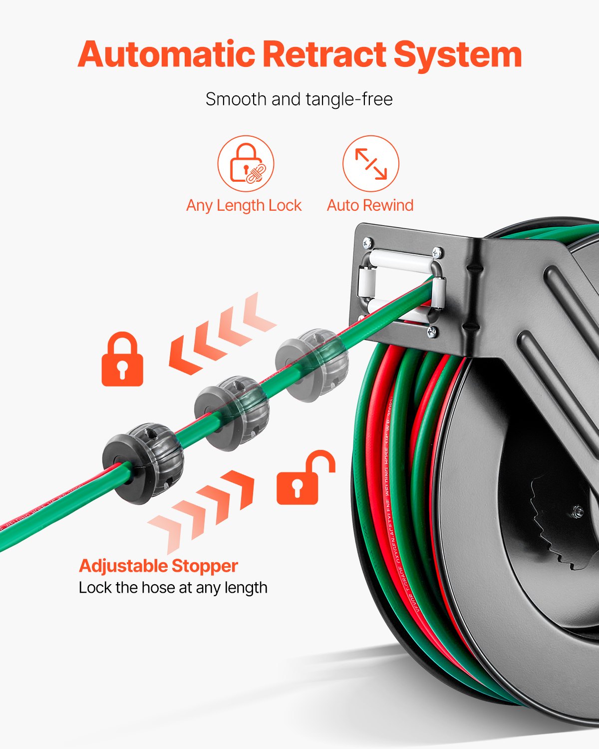 Air Compressors Accessories: Retractable Welding Hose Reel 1/4 in x 50FT Oxygen Acetylene Rubber Hose R Grade