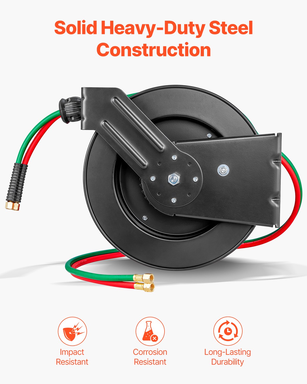 Air Compressors Accessories: Retractable Welding Hose Reel 1/4 in x 50FT Oxygen Acetylene Rubber Hose R Grade