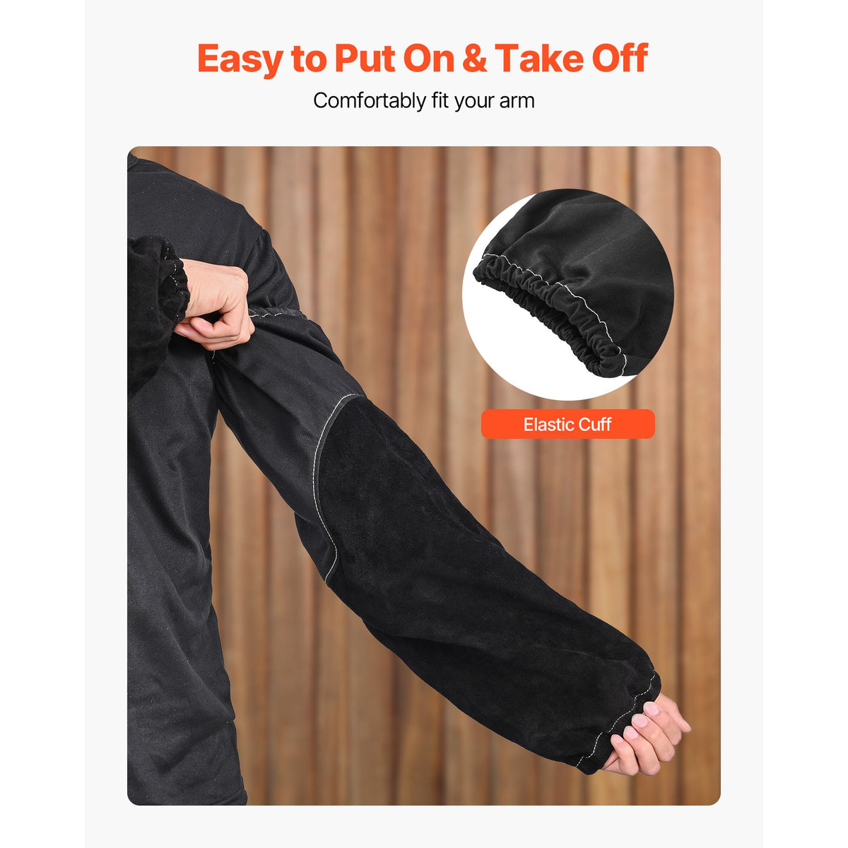 Flame Resistant Welding Work Sleeves, Heavy Duty Cowhide Leather & FR Cotton Arm Protection Sleeves for Men Women - with Elastic Cuffs for Welding, Blacksmithing, Woodworking