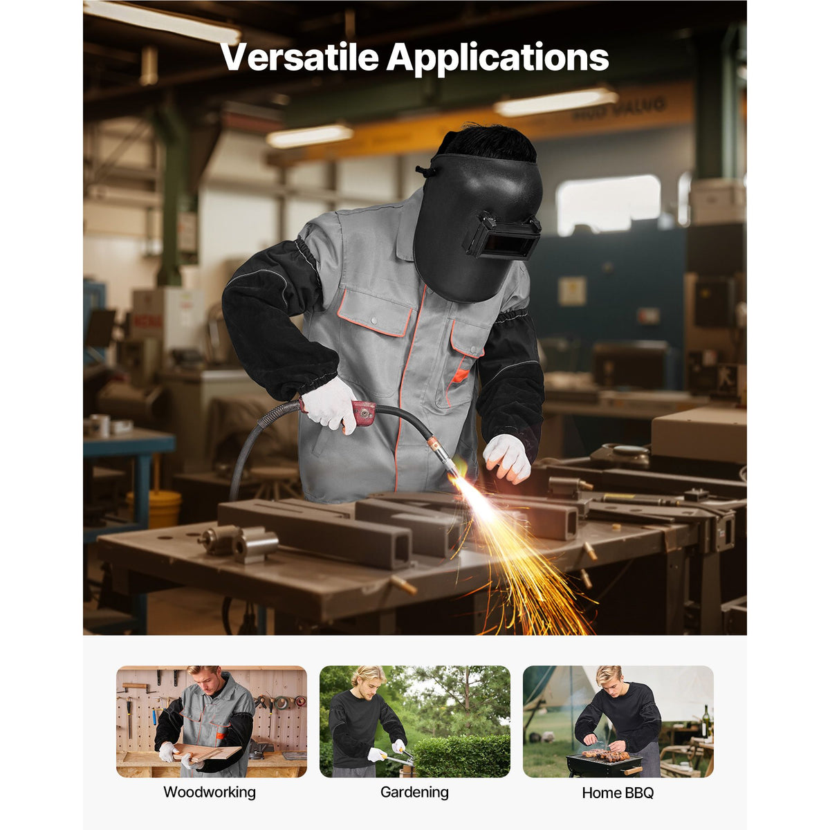 Flame Resistant Welding Work Sleeves, Heavy Duty Cowhide Leather & FR Cotton Arm Protection Sleeves for Men Women - with Elastic Cuffs for Welding, Blacksmithing, Woodworking