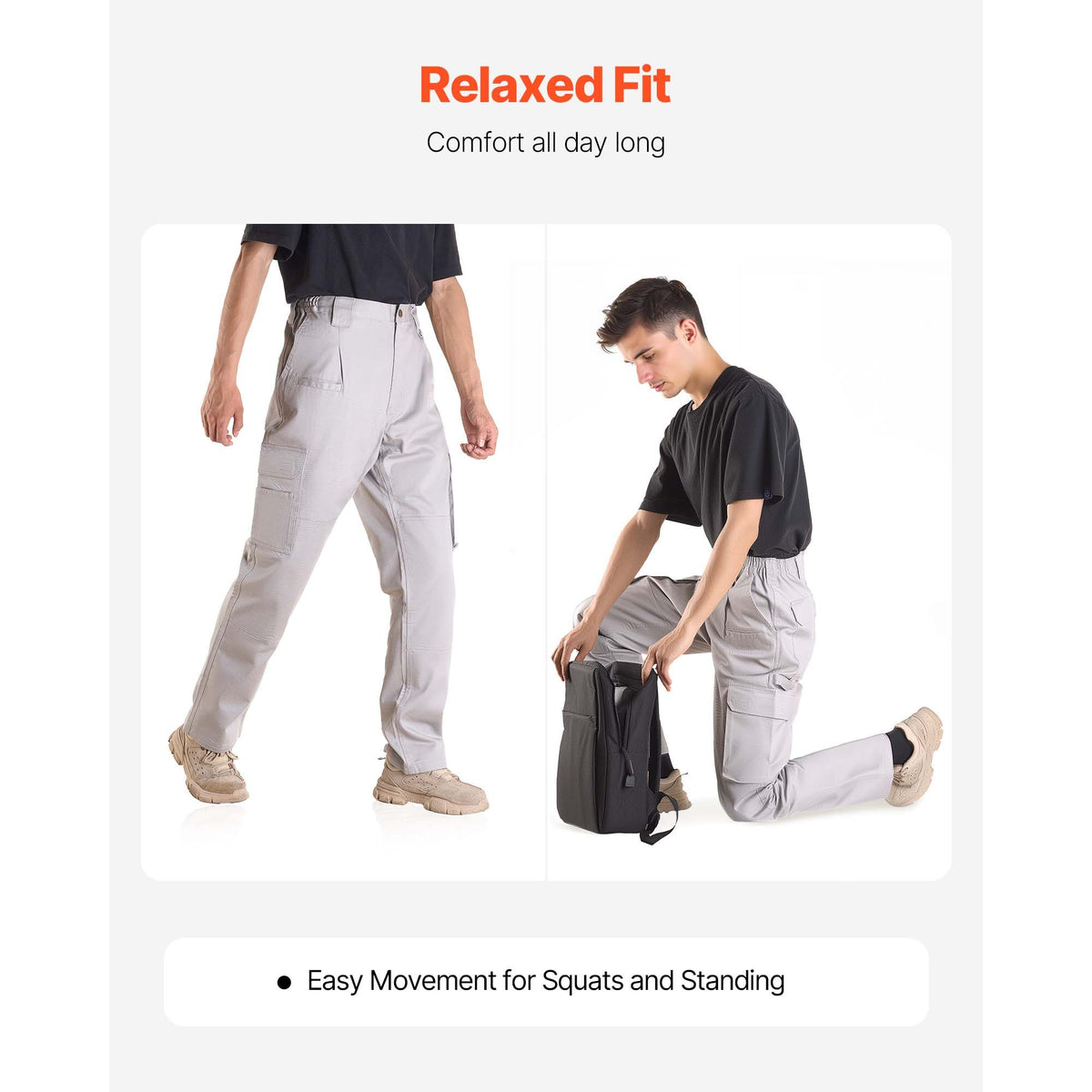 FR Pants for Men, 100% Cotton, Flame-Resistant Cargo Pants with Multi-Pockets and Elastic Waist, Reinforced Tear-proof Stitching, Ideal for Welding Work and Casual Wear, M Size, Gray