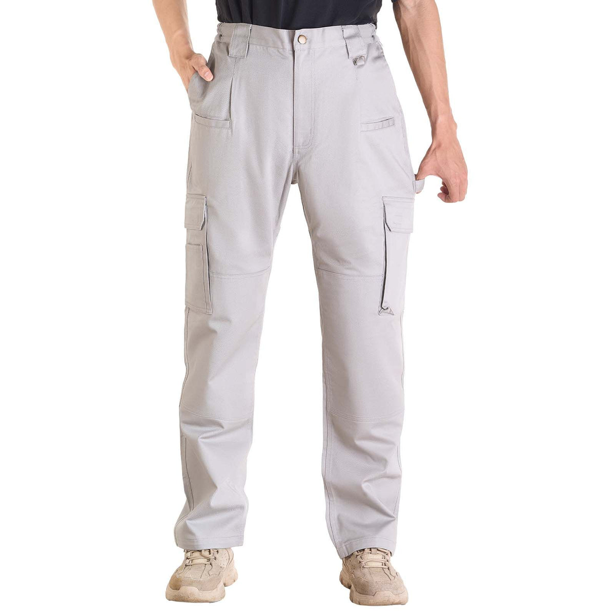 FR Pants for Men, 100% Cotton, Flame-Resistant Cargo Pants with Multi-Pockets and Elastic Waist, Reinforced Tear-proof Stitching, Ideal for Welding Work and Casual Wear, M Size, Gray