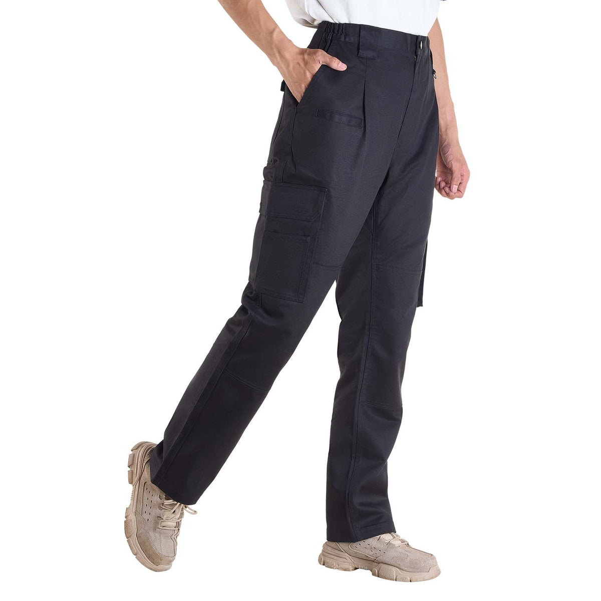 FR Pants for Men, 100% Cotton, Flame-Resistant Cargo Pants with Multi-Pockets and Elastic Waist, Reinforced Tear-proof Stitching, Ideal for Welding Work and Casual Wear, M Size, Black