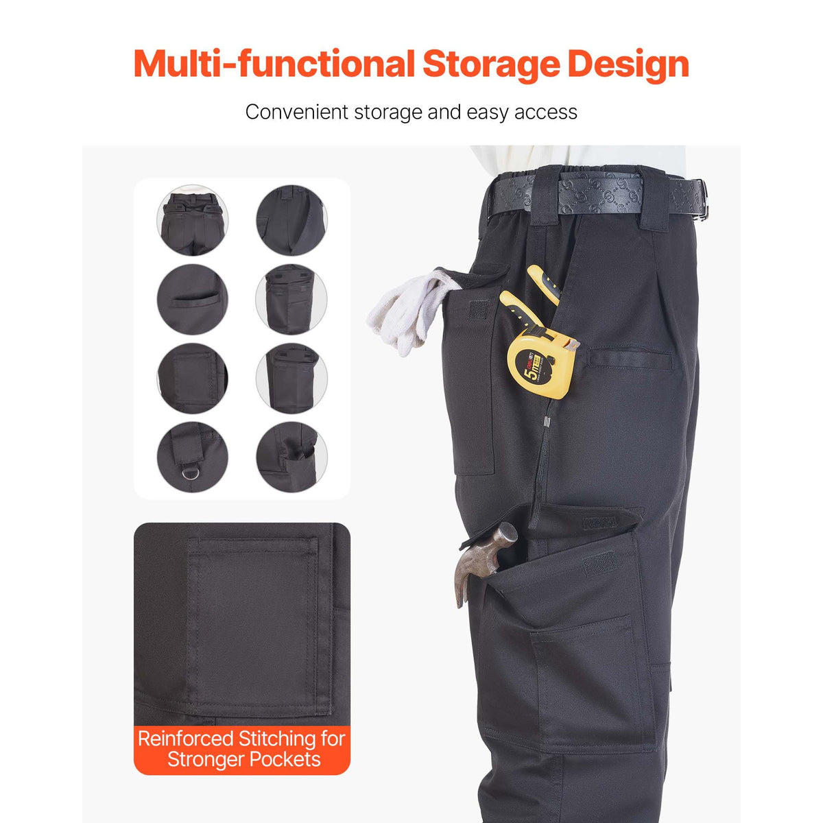 FR Pants for Men, 100% Cotton, Flame-Resistant Cargo Pants with Multi-Pockets and Elastic Waist, Reinforced Tear-proof Stitching, Ideal for Welding Work and Casual Wear, M Size, Black