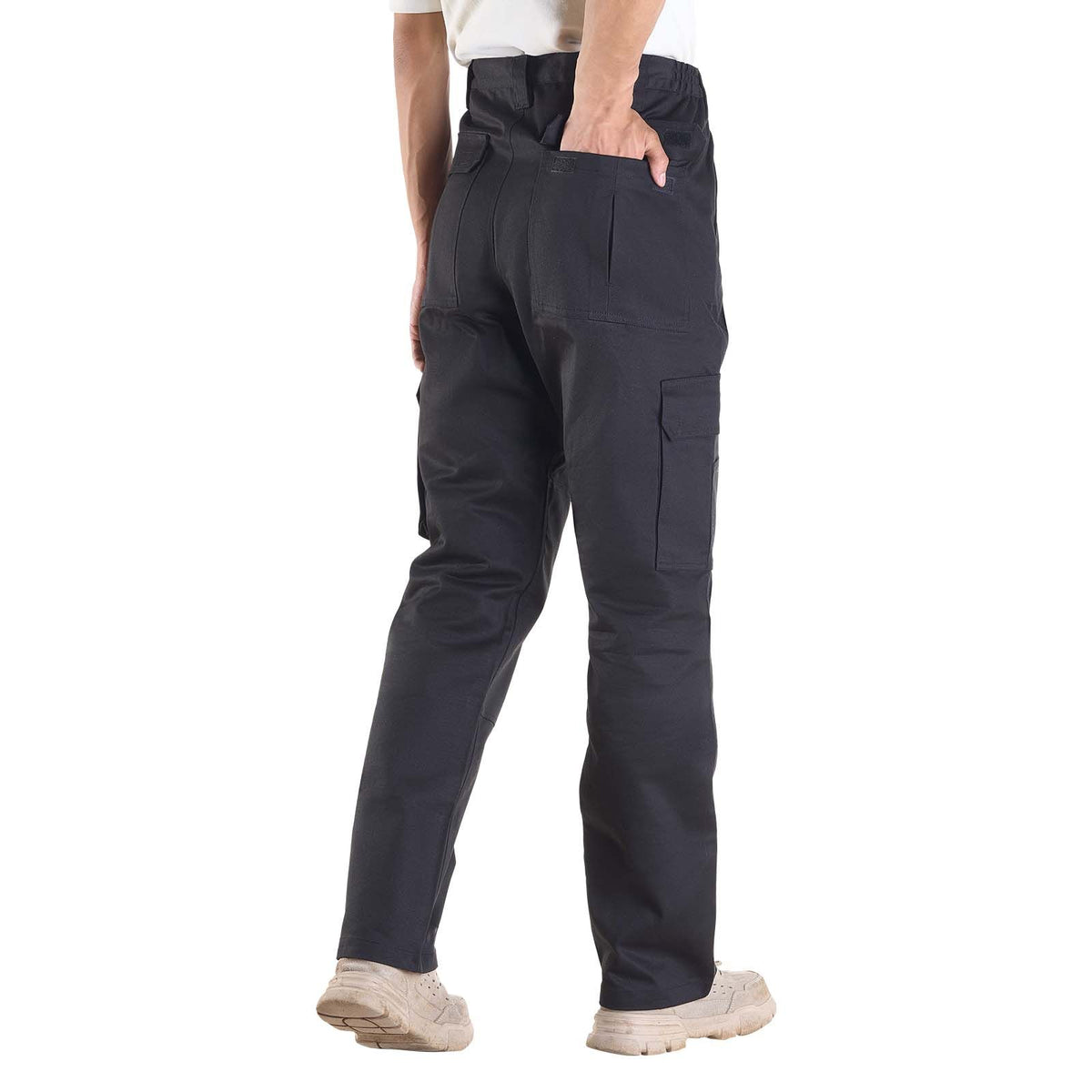 FR Pants for Men, 100% Cotton, Flame-Resistant Cargo Pants with Multi-Pockets and Elastic Waist, Reinforced Tear-proof Stitching, Ideal for Welding Work and Casual Wear, M Size, Black