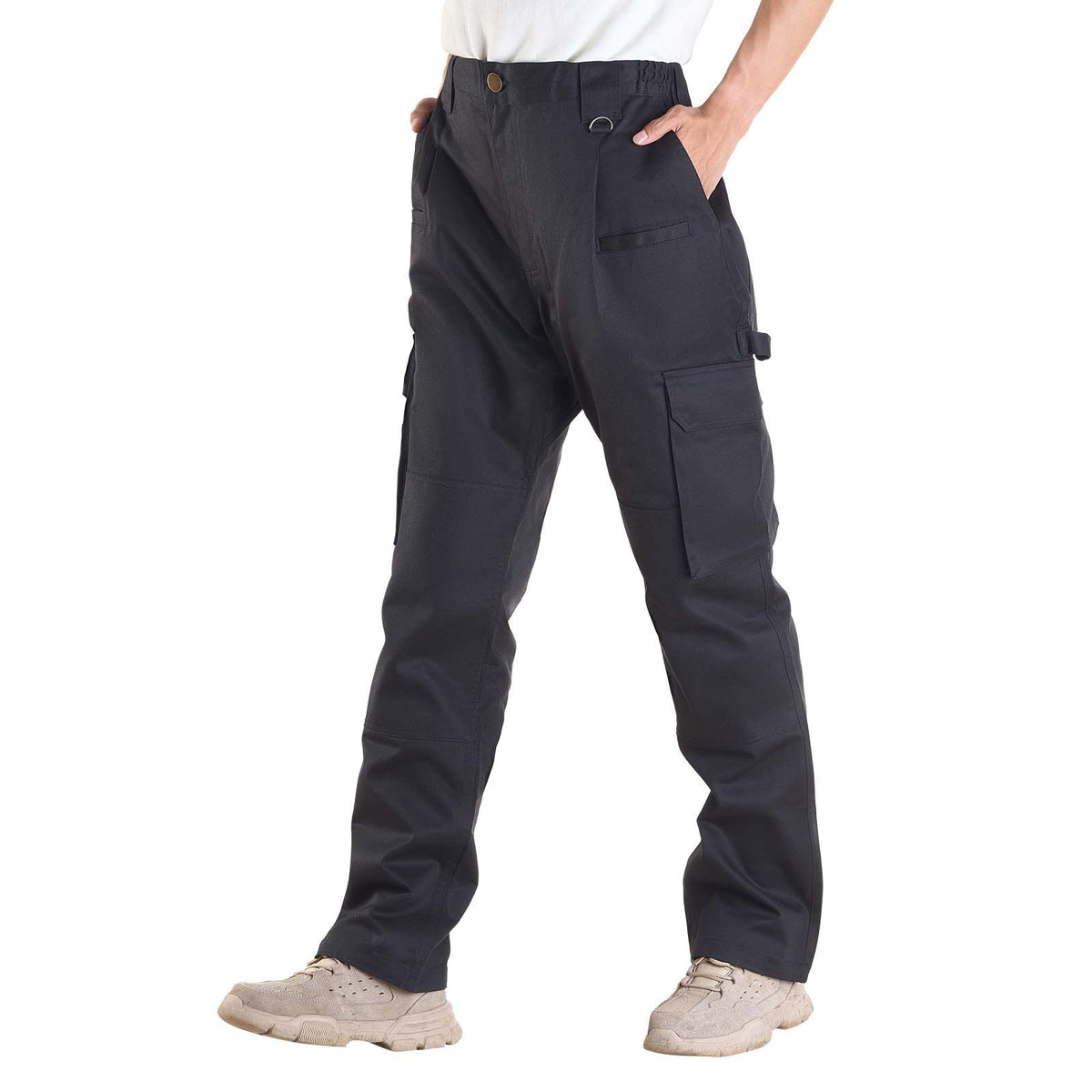FR Pants for Men, 100% Cotton, Flame-Resistant Cargo Pants with Multi-Pockets and Elastic Waist, Reinforced Tear-proof Stitching, Ideal for Welding Work and Casual Wear, M Size, Black