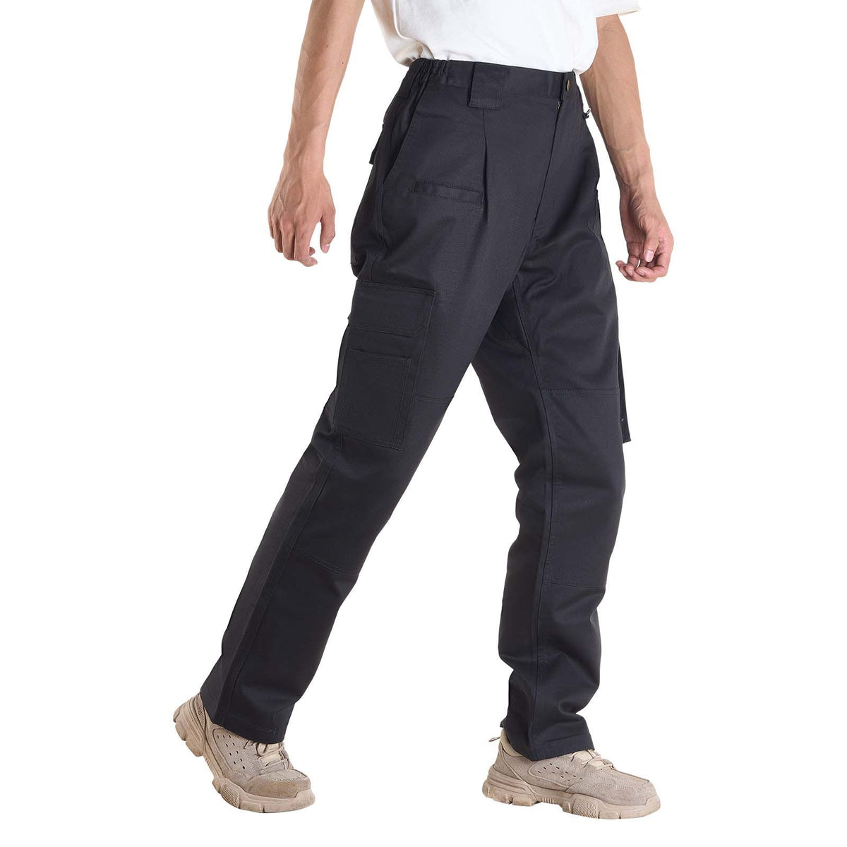 FR Pants for Men, 100% Cotton, Flame-Resistant Cargo Pants with Multi-Pockets and Elastic Waist, Reinforced Tear-proof Stitching, Ideal for Welding Work and Casual Wear, M Size, Black