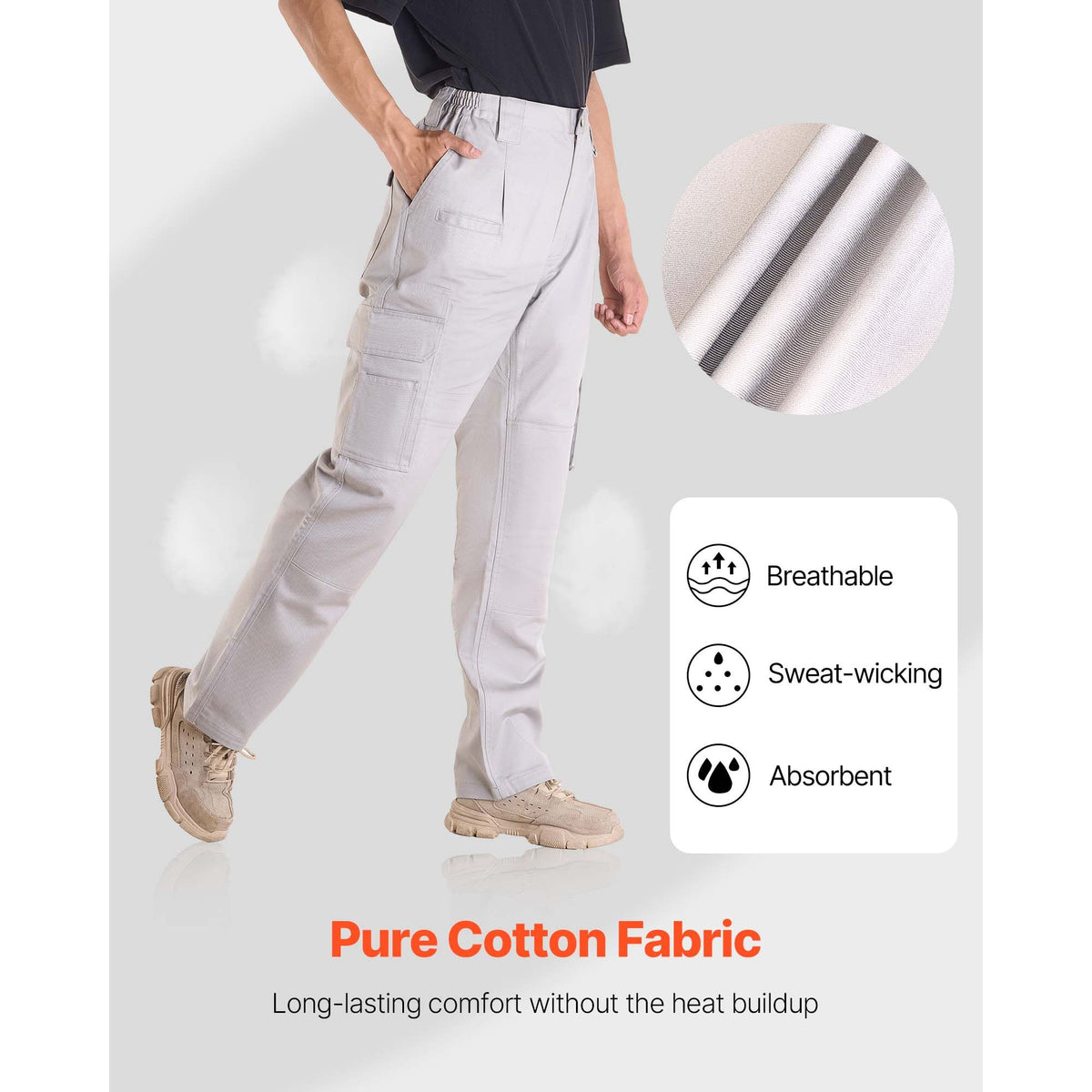 FR Pants for Men, 100% Cotton, Flame-Resistant Cargo Pants with Multi-Pockets and Elastic Waist, Reinforced Tear-proof Stitching, Ideal for Welding Work and Casual Wear, XXL Size, Gray