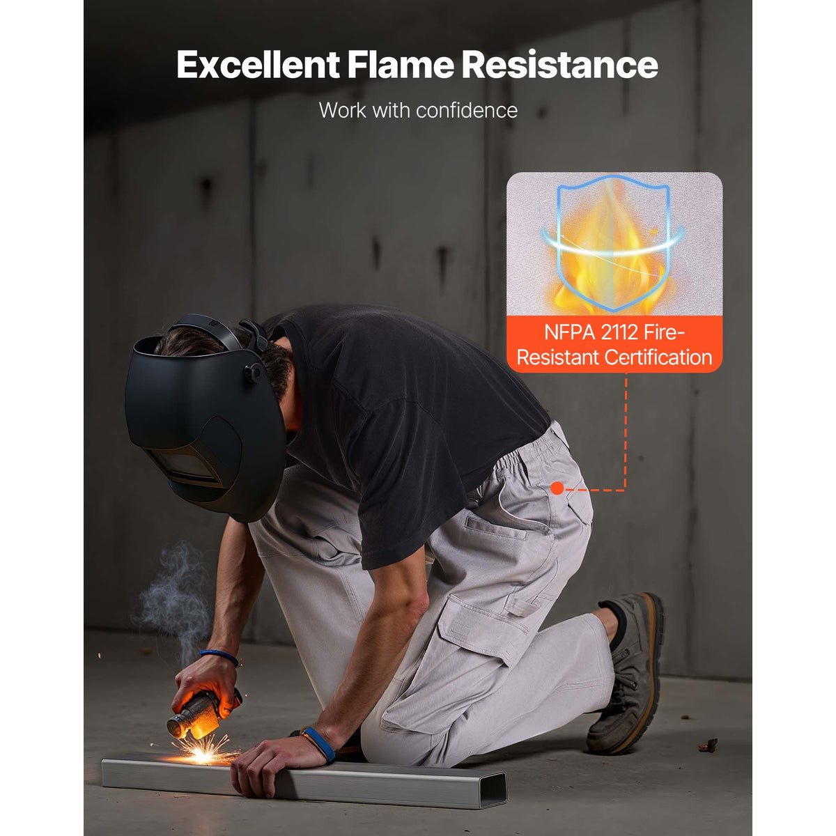 FR Pants for Men, 100% Cotton, Flame-Resistant Cargo Pants with Multi-Pockets and Elastic Waist, Reinforced Tear-proof Stitching, Ideal for Welding Work and Casual Wear, XXL Size, Gray