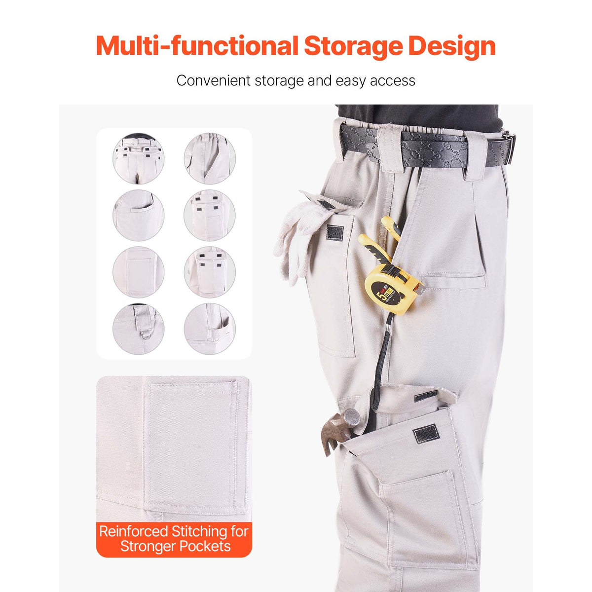 FR Pants for Men, 100% Cotton, Flame-Resistant Cargo Pants with Multi-Pockets and Elastic Waist, Reinforced Tear-proof Stitching, Ideal for Welding Work and Casual Wear, XXL Size, Gray