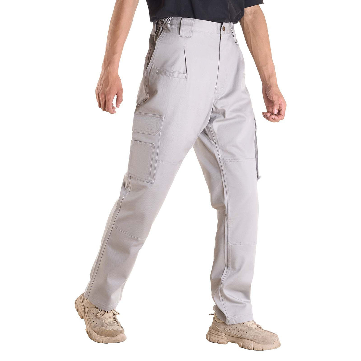 FR Pants for Men, 100% Cotton, Flame-Resistant Cargo Pants with Multi-Pockets and Elastic Waist, Reinforced Tear-proof Stitching, Ideal for Welding Work and Casual Wear, XXL Size, Gray