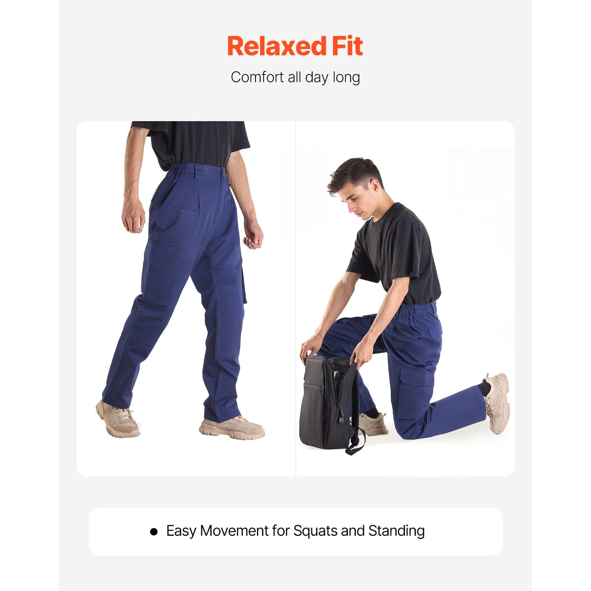 FR Pants for Men, 100% Cotton, Flame-Resistant Cargo Pants with Multi-Pockets and Elastic Waist, Reinforced Tear-proof Stitching, Ideal for Welding Work and Casual Wear, M Size, Dark Blue