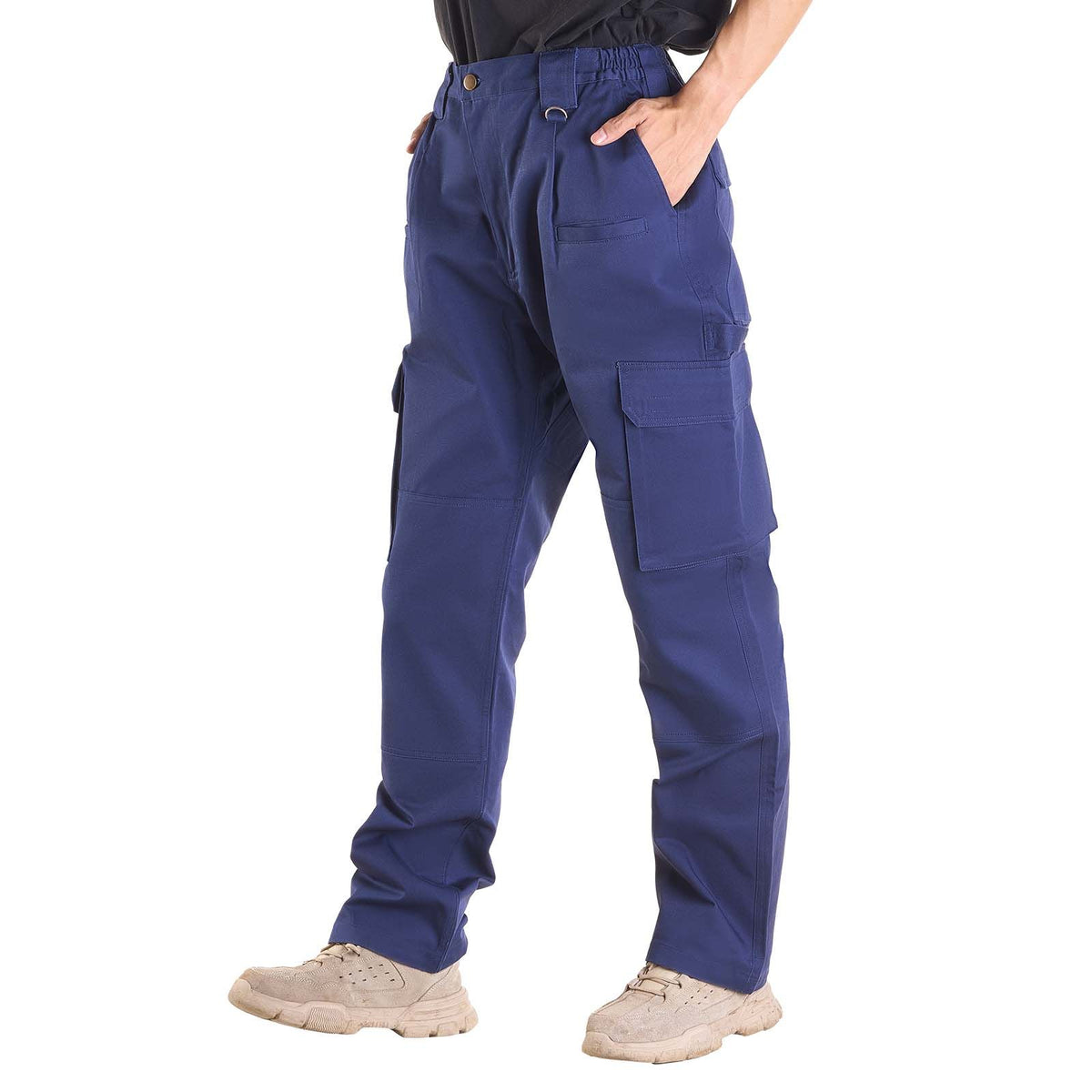 FR Pants for Men, 100% Cotton, Flame-Resistant Cargo Pants with Multi-Pockets and Elastic Waist, Reinforced Tear-proof Stitching, Ideal for Welding Work and Casual Wear, M Size, Dark Blue