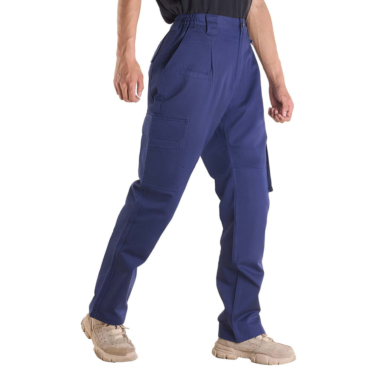 FR Pants for Men, 100% Cotton, Flame-Resistant Cargo Pants with Multi-Pockets and Elastic Waist, Reinforced Tear-proof Stitching, Ideal for Welding Work and Casual Wear, M Size, Dark Blue