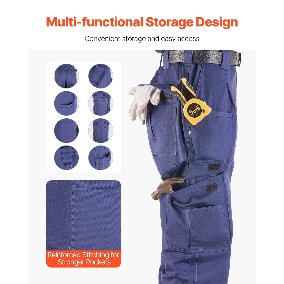 FR Pants for Men, 100% Cotton, Flame-Resistant Cargo Pants with Multi-Pockets and Elastic Waist, Reinforced Tear-proof Stitching, Ideal for Welding Work and Casual Wear, XXL Size, Dark Blue