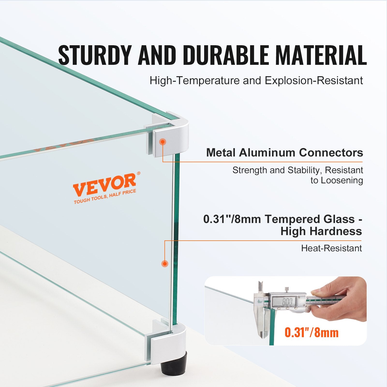 Fire Pits: VEVOR Glass Wind Guard for Rectangular Fire Pit Table 773 x 367 x 191 mm, 8mm Thick and Sturdy Tempered Glass Panel with Hard Aluminum Corner Bracket & Rubber Feet, Easy to Assemble
