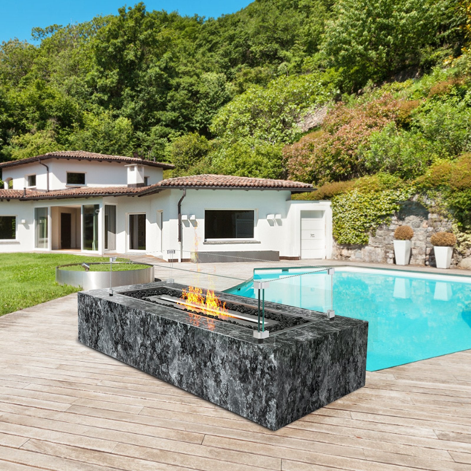 Fire Pits: VEVOR Glass Wind Guard for Rectangular Fire Pit Table 773 x 367 x 191 mm, 8mm Thick and Sturdy Tempered Glass Panel with Hard Aluminum Corner Bracket & Rubber Feet, Easy to Assemble
