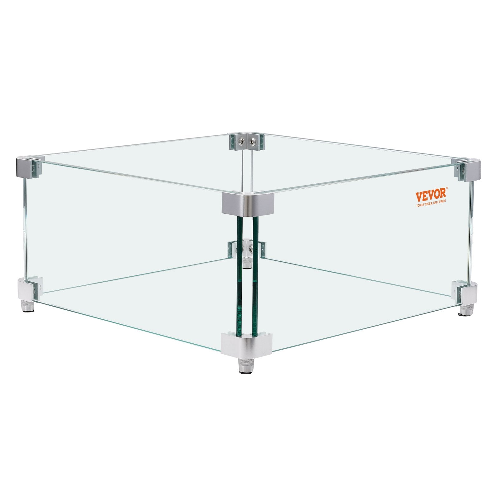 Fire Pits: VEVOR Gas Fire Pit Wind Guard for Square Fire Table, 380 x 380 x 180 mm Clear Tempered Wind Guard for Firepits, 8mm Thick Square Glass Shield, Glass Panel with Hard Corner Bracket & Feet