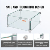 Fire Pits: VEVOR Gas Fire Pit Wind Guard for Square Fire Table, 380 x 380 x 180 mm Clear Tempered Wind Guard for Firepits, 8mm Thick Square Glass Shield, Glass Panel with Hard Corner Bracket & Feet