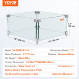 Fire Pits: VEVOR Gas Fire Pit Wind Guard for Square Fire Table, 380 x 380 x 180 mm Clear Tempered Wind Guard for Firepits, 8mm Thick Square Glass Shield, Glass Panel with Hard Corner Bracket & Feet