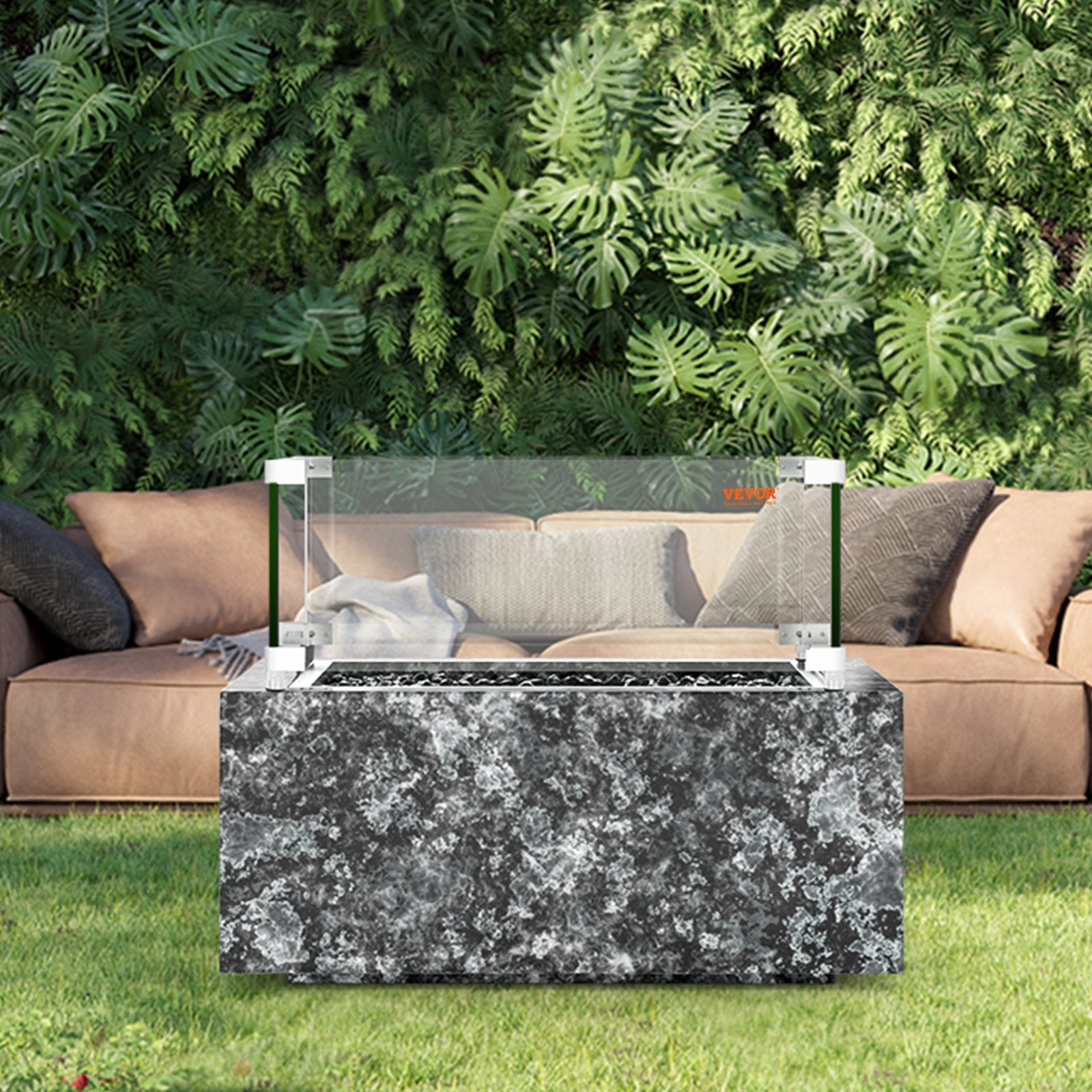 Fire Pits: VEVOR Gas Fire Pit Wind Guard for Square Fire Table, 380 x 380 x 180 mm Clear Tempered Wind Guard for Firepits, 8mm Thick Square Glass Shield, Glass Panel with Hard Corner Bracket & Feet