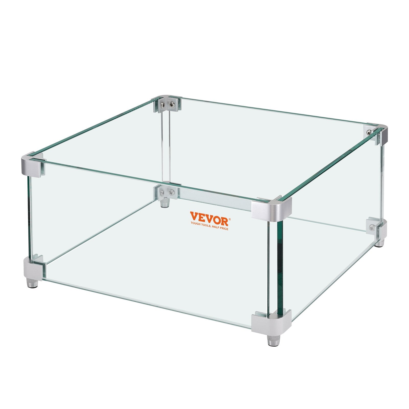 Fire Pits: VEVOR Gas Fire Pit Wind Guard for Square Fire Table, 380 x 380 x 180 mm Clear Tempered Wind Guard for Firepits, 8mm Thick Square Glass Shield, Glass Panel with Hard Corner Bracket & Feet